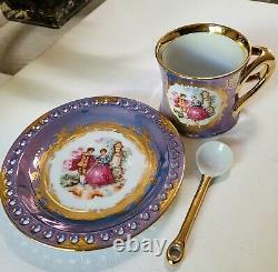 RARE Vintage KPM Berlin 3PC Set Courting Couple, Gilded Gold, Reticulated, MINT