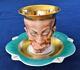 Rare Work Of Art Italy Porcelain Gold Inside Figural Men's Face Set Cup & Saucer