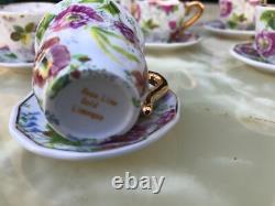 REFINED MINI SERVICE LIMOGES LIMONGES ROSE LINE GOLD CUPS & SAUCERS 24k