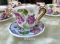 REFINED MINI SERVICE LIMOGES LIMONGES ROSE LINE GOLD CUPS & SAUCERS 24k