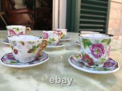 REFINED MINI SERVICE LIMOGES LIMONGES ROSE LINE GOLD CUPS & SAUCERS 24k