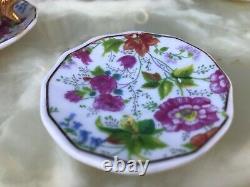 REFINED MINI SERVICE LIMOGES LIMONGES ROSE LINE GOLD CUPS & SAUCERS 24k