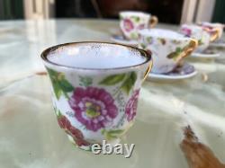 REFINED MINI SERVICE LIMOGES LIMONGES ROSE LINE GOLD CUPS & SAUCERS 24k