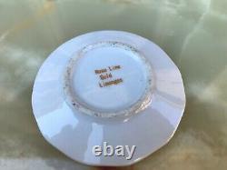REFINED MINI SERVICE LIMOGES LIMONGES ROSE LINE GOLD CUPS & SAUCERS 24k