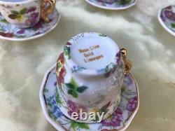 REFINED MINI SERVICE LIMOGES LIMONGES ROSE LINE GOLD CUPS & SAUCERS 24k