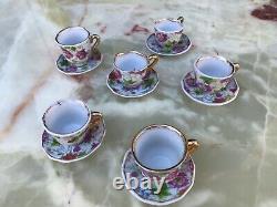REFINED MINI SERVICE LIMOGES LIMONGES ROSE LINE GOLD CUPS & SAUCERS 24k