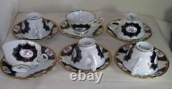 REICHENBACH Echt 12 Pc Cobalt Gold Porcelain 6 Tea Cups & 6 Saucers Set Germany