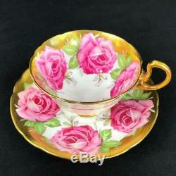 REPAIR Aynsley Bailey-type LARGE CABBAGE ROSE on HEAVY GOLD Cup Saucer #C927