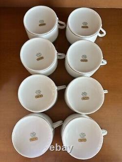 RICHARD GINORI Italy Palermo Green Gold Rim Coffee Tea Cup & Saucer Set of 8