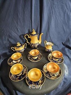 ROSENTHAL Gold/blue Art Deco Porcelain Demitasse 6 Serv Set Munchen Germany Antq