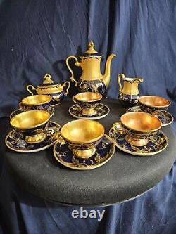 ROSENTHAL Gold/blue Art Deco Porcelain Demitasse 6 Serv Set Munchen Germany Antq