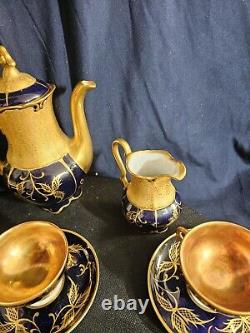 ROSENTHAL Gold/blue Art Deco Porcelain Demitasse 6 Serv Set Munchen Germany Antq