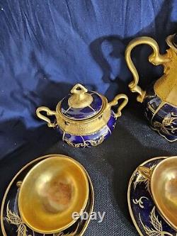 ROSENTHAL Gold/blue Art Deco Porcelain Demitasse 6 Serv Set Munchen Germany Antq
