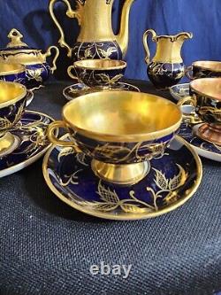 ROSENTHAL Gold/blue Art Deco Porcelain Demitasse 6 Serv Set Munchen Germany Antq
