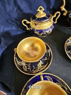 ROSENTHAL Gold/blue Art Deco Porcelain Demitasse 6 Serv Set Munchen Germany Antq