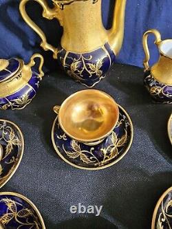 ROSENTHAL Gold/blue Art Deco Porcelain Demitasse 6 Serv Set Munchen Germany Antq