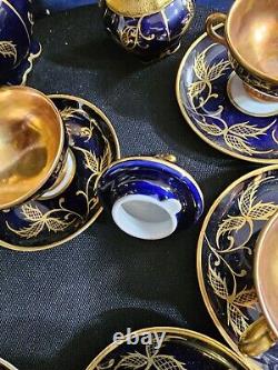 ROSENTHAL Gold/blue Art Deco Porcelain Demitasse 6 Serv Set Munchen Germany Antq