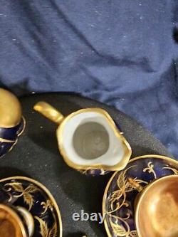 ROSENTHAL Gold/blue Art Deco Porcelain Demitasse 6 Serv Set Munchen Germany Antq