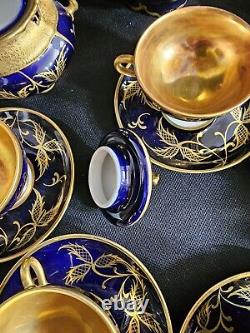 ROSENTHAL Gold/blue Art Deco Porcelain Demitasse 6 Serv Set Munchen Germany Antq
