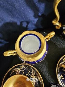 ROSENTHAL Gold/blue Art Deco Porcelain Demitasse 6 Serv Set Munchen Germany Antq