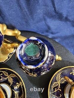 ROSENTHAL Gold/blue Art Deco Porcelain Demitasse 6 Serv Set Munchen Germany Antq