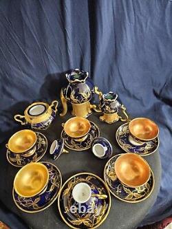 ROSENTHAL Gold/blue Art Deco Porcelain Demitasse 6 Serv Set Munchen Germany Antq
