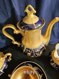 ROSENTHAL Gold/blue Art Deco Porcelain Demitasse 6 Serv Set Munchen Germany Antq