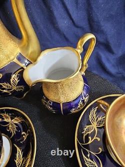 ROSENTHAL Gold/blue Art Deco Porcelain Demitasse 6 Serv Set Munchen Germany Antq