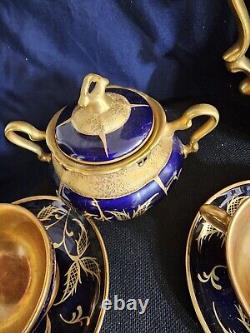 ROSENTHAL Gold/blue Art Deco Porcelain Demitasse 6 Serv Set Munchen Germany Antq