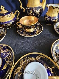 ROSENTHAL Gold/blue Art Deco Porcelain Demitasse 6 Serv Set Munchen Germany Antq