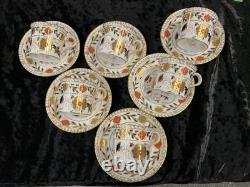 ROYAL CROWN DERBY ASIAN ROSE Gadroon Can Tea Cup & Saucer England six