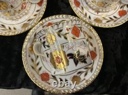 ROYAL CROWN DERBY ASIAN ROSE Gadroon Can Tea Cup & Saucer England six