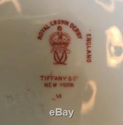 ROYAL CROWN DERBY Pink Rose & Gold Bouillon Footed Cup & Saucer Set Of 4 Tiffany