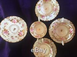 ROYAL CROWN DERBY Pink Rose & Gold Bouillon Footed Cup & Saucer Set Of 4 Tiffany