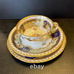 ROYAL CROWN DERBY TRIO Cup Saucer + Plate ROYAL ANTOINETTE Rose Swags GILT Trim