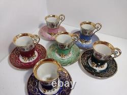 ROYAL VIENNA, GLORIA demitasse 6 cups and saucers. Full set. Courting couple. RARE