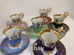 ROYAL VIENNA, GLORIA demitasse 6 cups and saucers. Full set. Courting couple. RARE