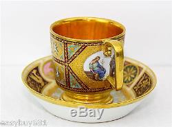 ROYAL VIENNA PORCELAIN GOLD WASHED CUP & SAUCER MIDDLE 19th CENTURY