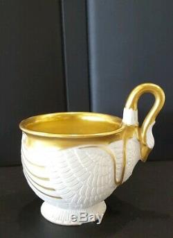 RPM Germany 1950s Neoclassical Style Porcelain Swan Cup & Saucer Gold Gilded