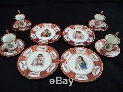 RS Prussia related tea set 4 plates cups saucers Napoleon portraits demitasse