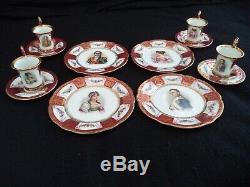 RS Prussia related tea set 4 plates cups saucers Napoleon portraits demitasse