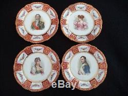 RS Prussia related tea set 4 plates cups saucers Napoleon portraits demitasse