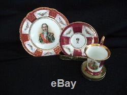 RS Prussia related tea set 4 plates cups saucers Napoleon portraits demitasse