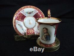 RS Prussia related tea set 4 plates cups saucers Napoleon portraits demitasse