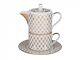 Russian Imperial Lomonosov Porcelain Set Tea Cup, Saucer, Teapot Net Jazz Gold