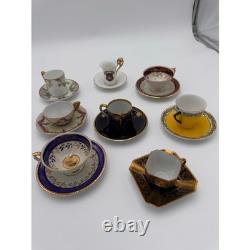 R Antique Demitasse Cup & Saucer Lot German Porcelain Gold Gilt Espresso Cup