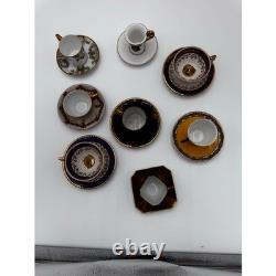 R Antique Demitasse Cup & Saucer Lot German Porcelain Gold Gilt Espresso Cup