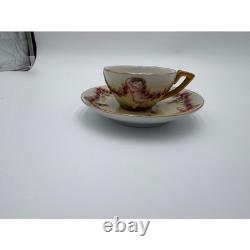 R Antique Demitasse Cup & Saucer Lot German Porcelain Gold Gilt Espresso Cup