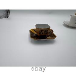 R Antique Demitasse Cup & Saucer Lot German Porcelain Gold Gilt Espresso Cup