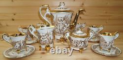 R. Copodimonte 17 Pc Tea Set Gold Cherubs- Pot-Cream-Sugar-Cups & Saucers (S32)